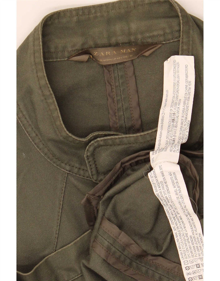 Zara Veste Militaire Homme UK 38 Coton Kaki Moyen
