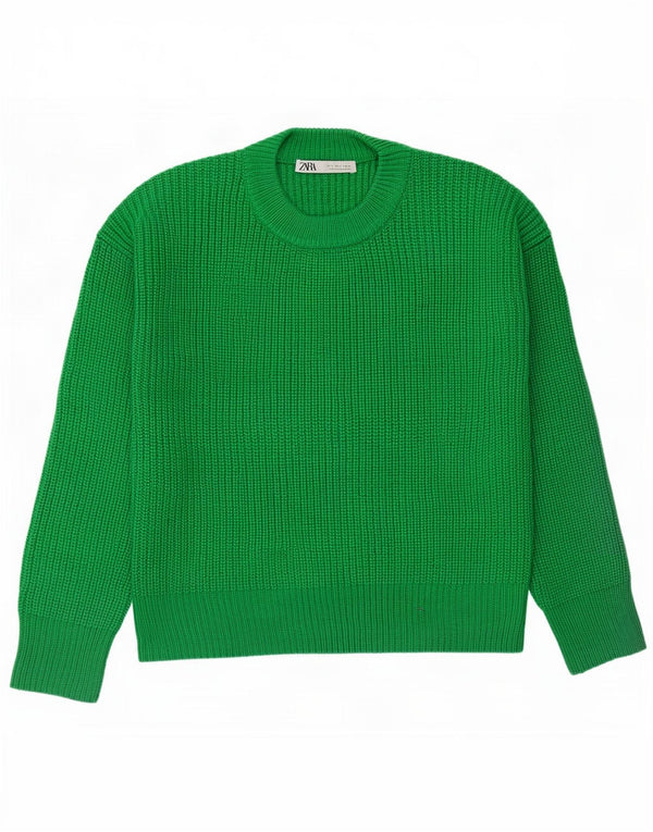 Zara Pull surdimensionné à col rond pour femme UK 10 Petit acrylique vert