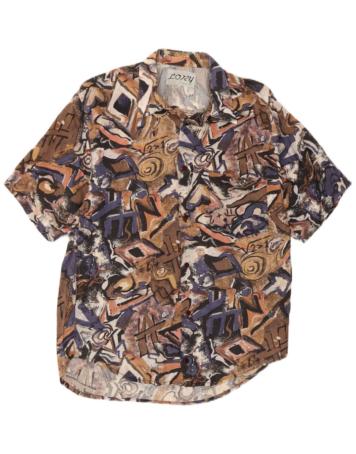 Chemise à manches courtes à motif abstrait vintage pour hommes, multicolore moyen