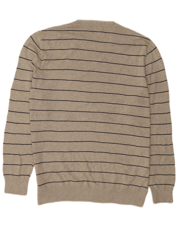 Nautica Pull col V pour homme en coton rayé gris Taille L