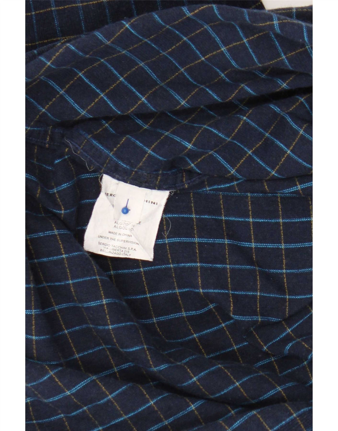 Sergio Tacchini Chemise Homme Grand Carreau Bleu Marine Coton
