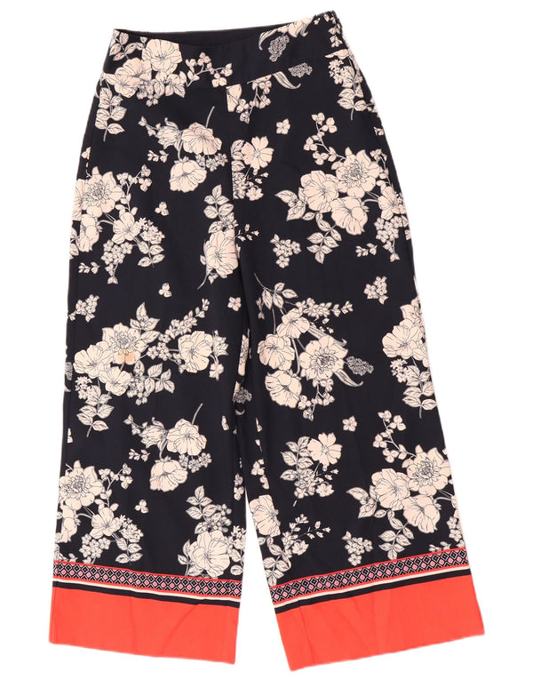 Oasis Pantalon court à jambe large pour femme UK 8 Small W28 L23 Bleu marine Floral