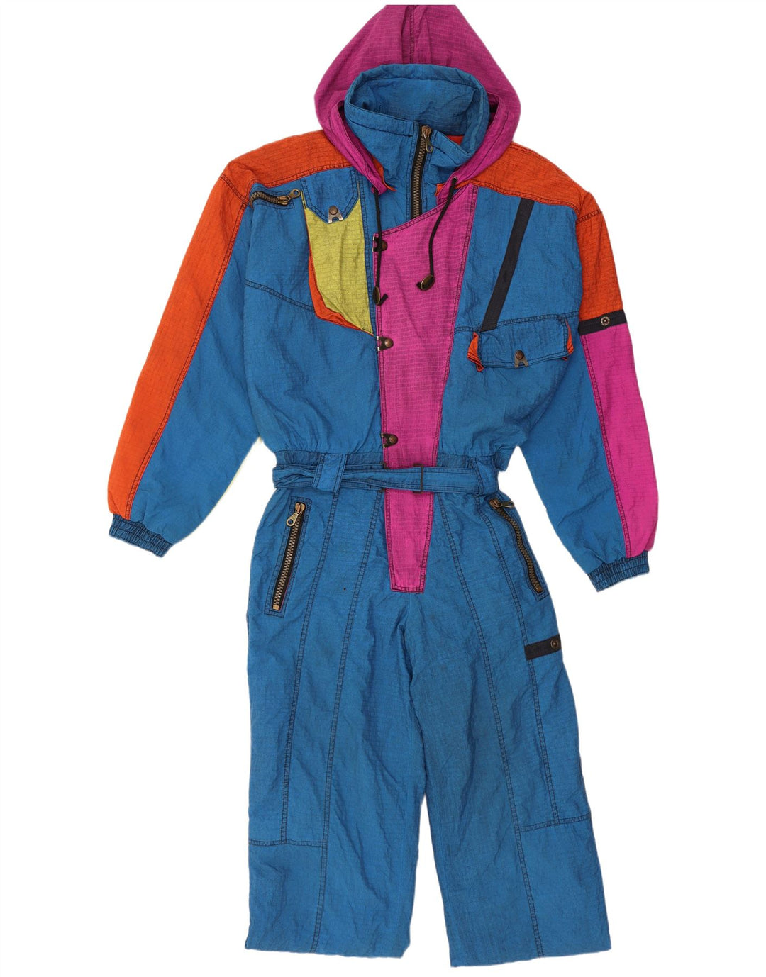 combinaison de ski à capuche vintage pour homme IT 52 Grand bleu colourblock polyamide