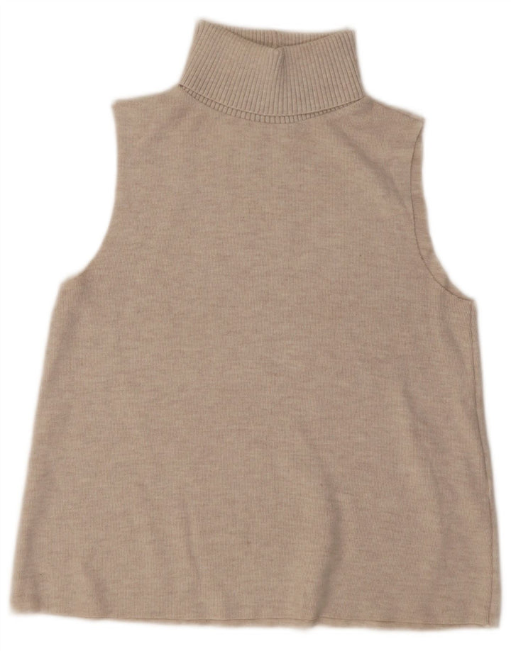 Zara Pull sans manches à col roulé pour femme UK 12 Beige moyen