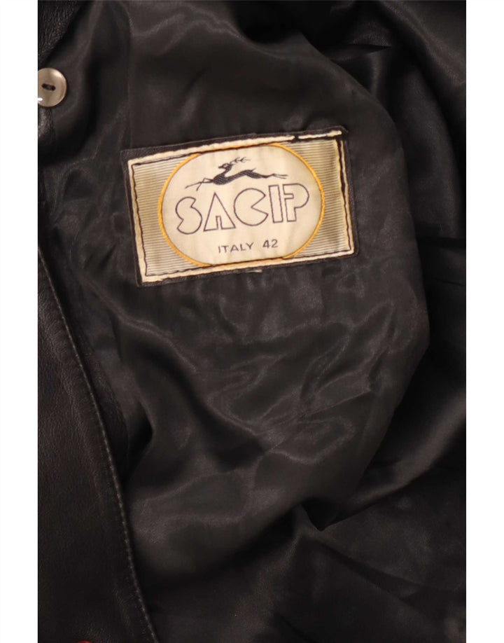 Sacip Manteau en Cuir Femme IT 42 Moyen Noir