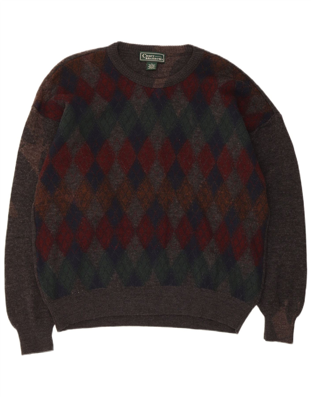 Croft & Barrow Pull ras du cou pour homme, grand, gris, argyle/diamant