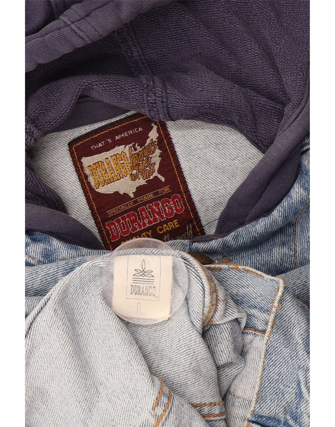 DURANGO Veste en jean à capuche pour homme UK 40 Large Bleu Colorblock Coton