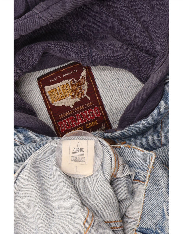 DURANGO Veste en jean à capuche pour homme UK 40 Large Bleu Colorblock Coton