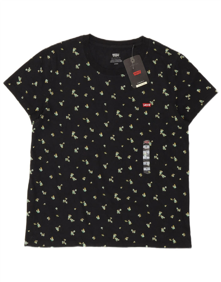 LEVI'S T-shirt graphique pour femme UK 10 Petite fleur en coton floral noir