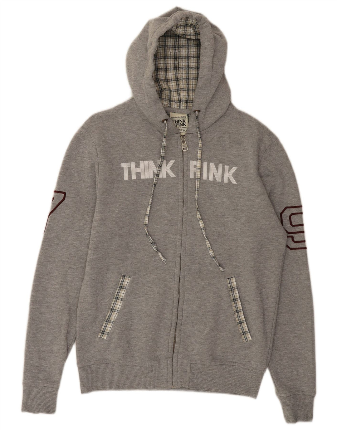 Think Pink Pull à capuche zippé graphique pour femme UK 14 Gris moyen moucheté