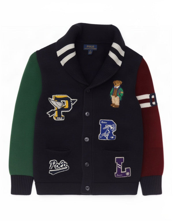 Polo Ralph Lauren Pull Cardigan Garçon 5-6 Ans Bleu Marine Colorblock