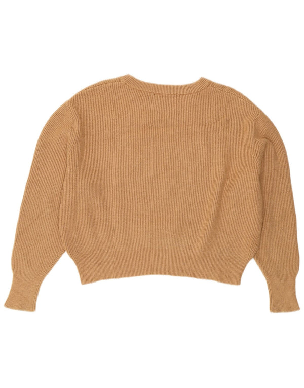 Zara Pull court surdimensionné à col rond pour femme UK 10 Petit Beige