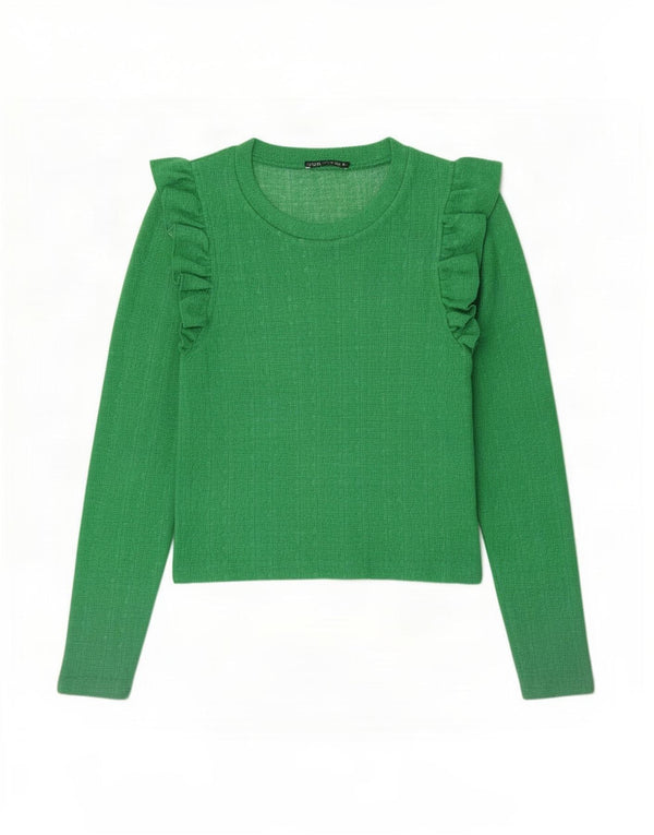 Zara Womens Crop Top Manches Longues UK 12 Vert Moyen