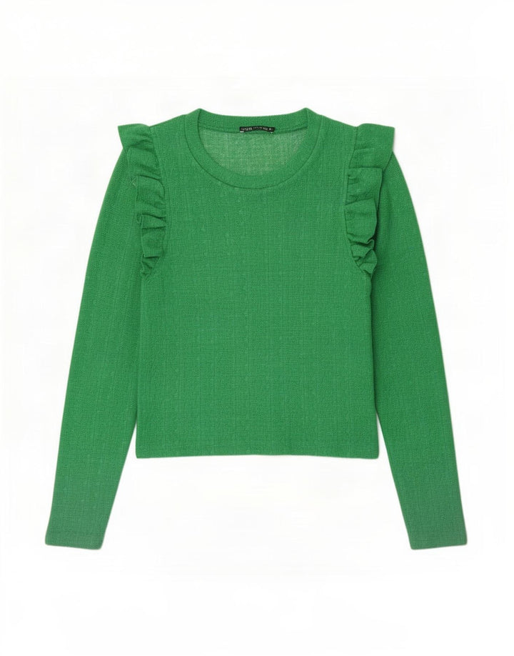 Zara Womens Crop Top Manches Longues UK 12 Vert Moyen