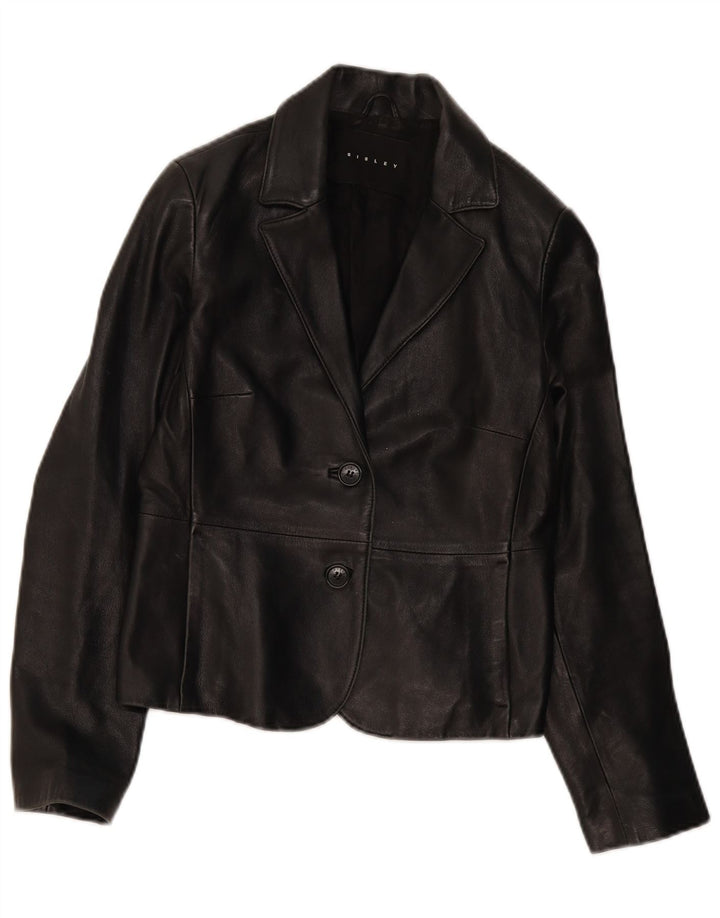 SISLEY Veste blazer en cuir à 2 boutons pour femme IT 44 Cuir noir moyen