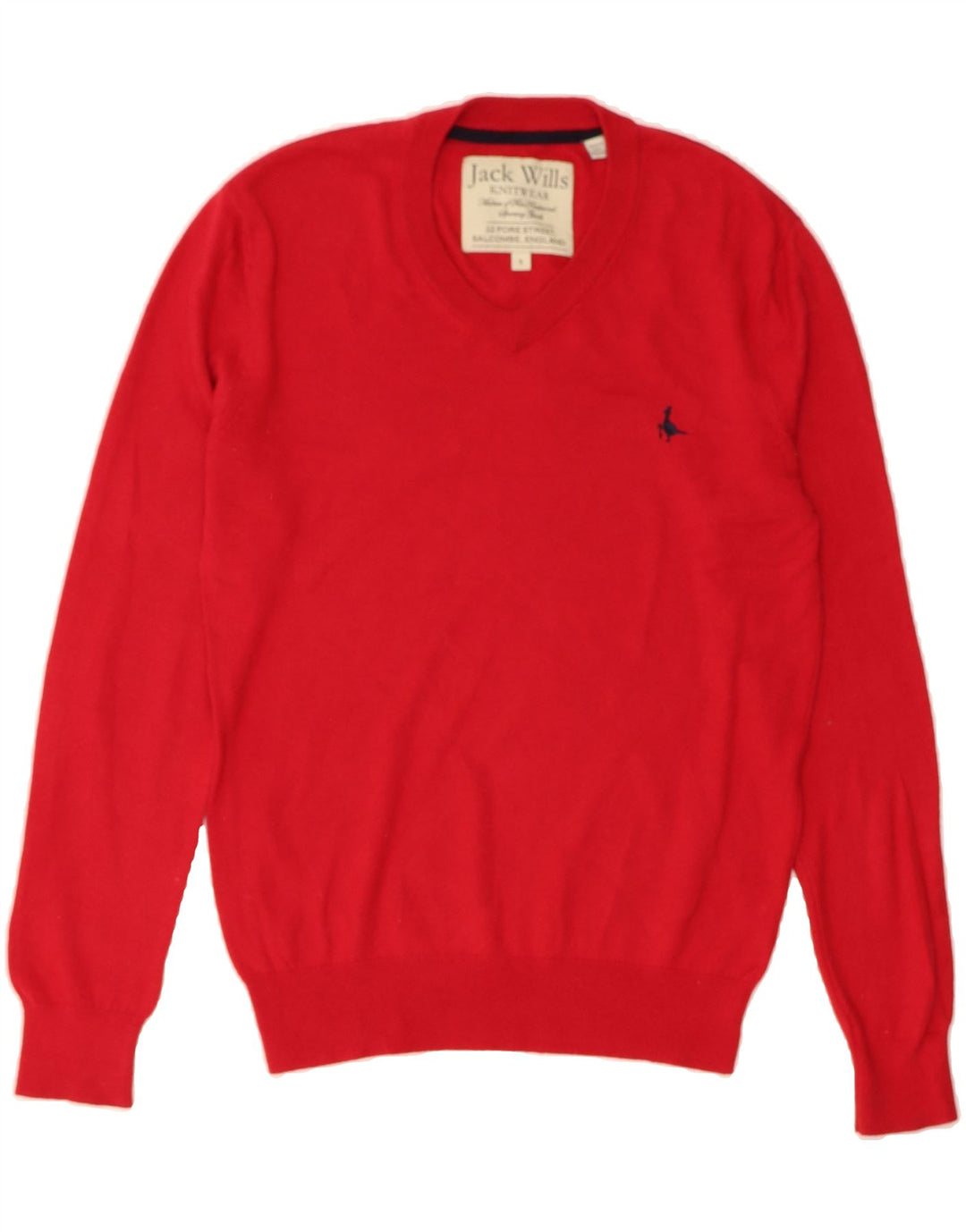 JACK WILLS Mens V-Neck Jumper Sweater Small Red Cotton Vintage Jack Wills and Second-Hand Jack Wills from Messina Hembry 