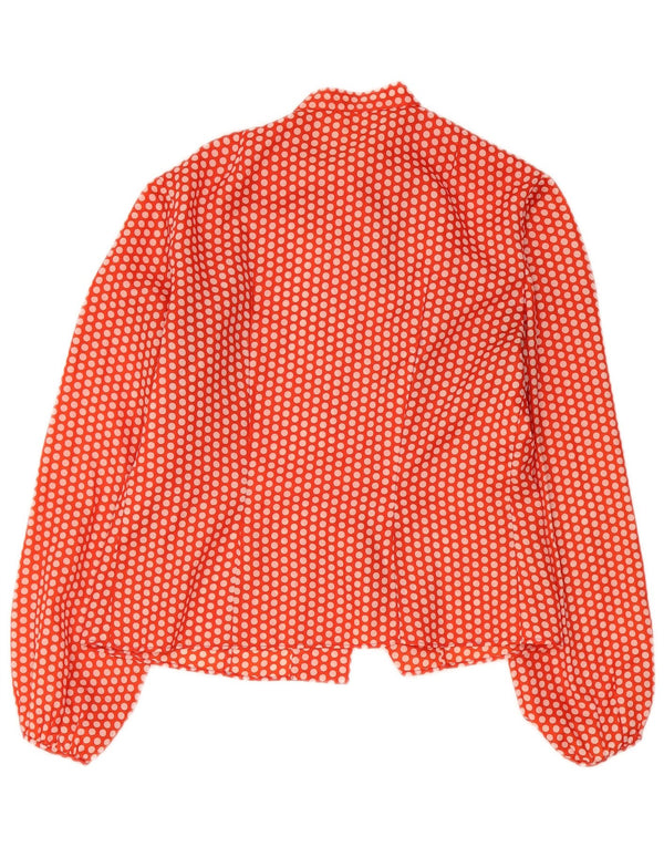 vintage Femme Front Tie Shirt Blouse UK 14 Medium Orange Polka Dot