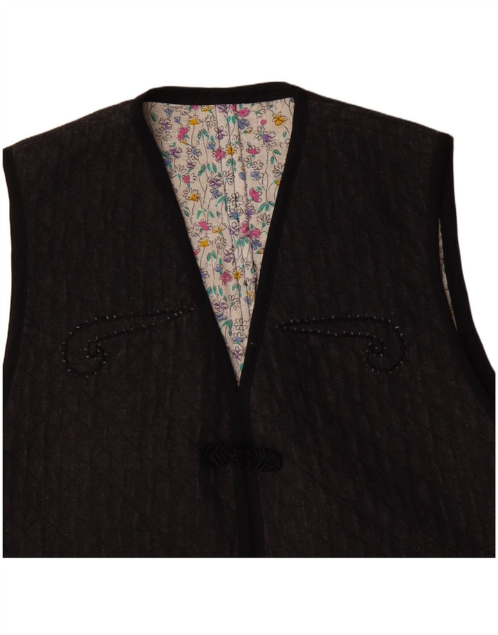 vintage Femme Gilet UK 12 Moyen Gris Paisley
