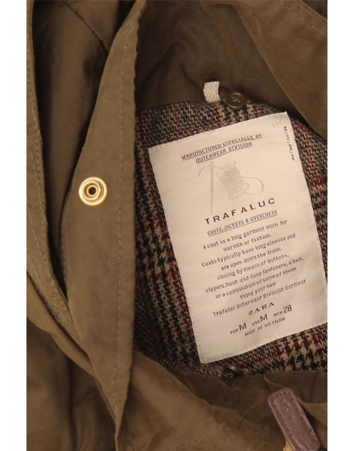 Zara Parka à capuche pour femme UK 14 en coton à carreaux kaki moyen
