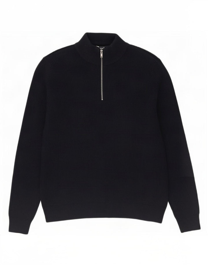 Marks & Spencer Pull à col zippé pour homme Bleu marine moyen Polyester