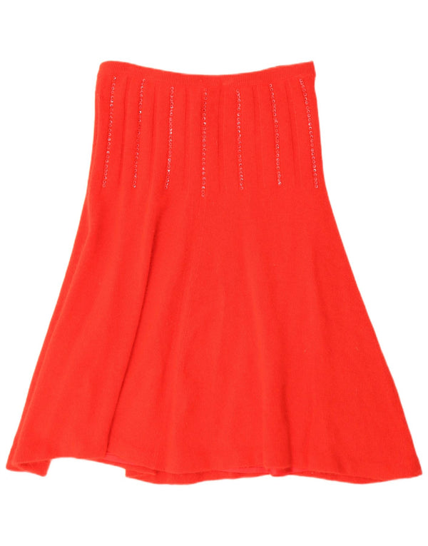 vintage Femme Tricot Jupe Évasée IT 44 Moyen W30 Rouge Angora
