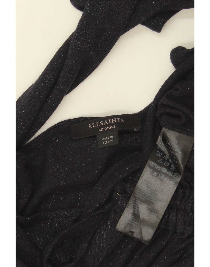 All Saints Haut court à manches longues pour femme UK 42 Bleu marine moyen Viscose