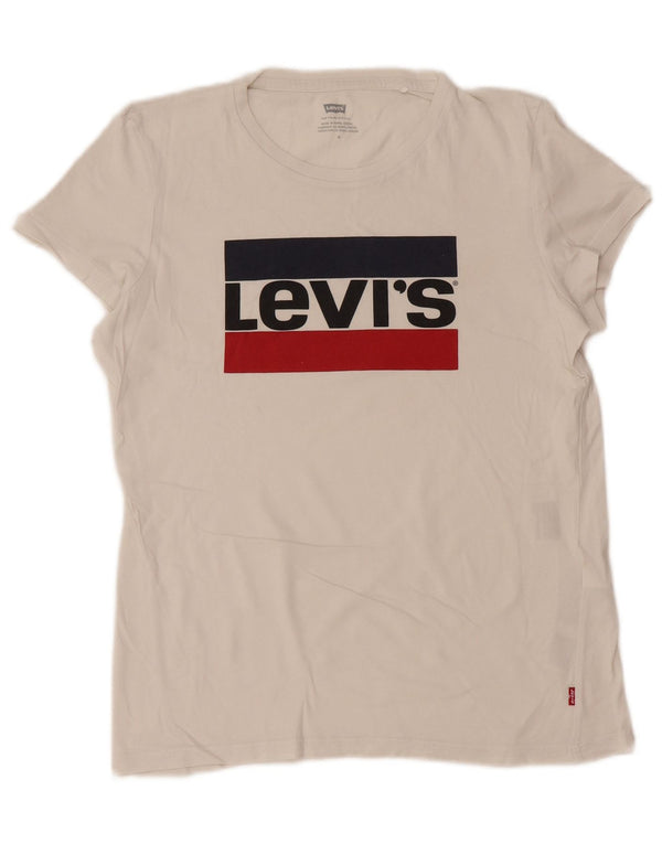 LEVI'S T-Shirt Graphique Femme UK 12 Coton Blanc Moyen
