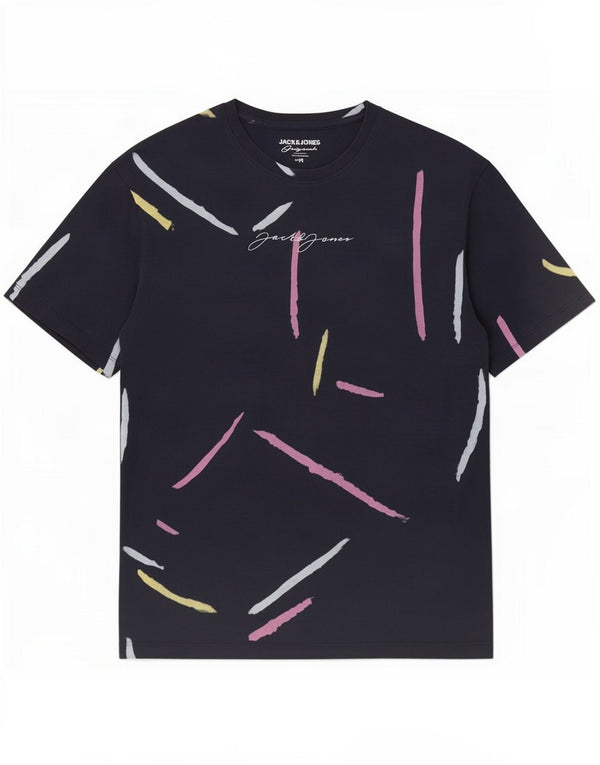 Jack & Jones T-Shirt Graphique Haut Bleu Marine Rayé Coton Moyen Homme