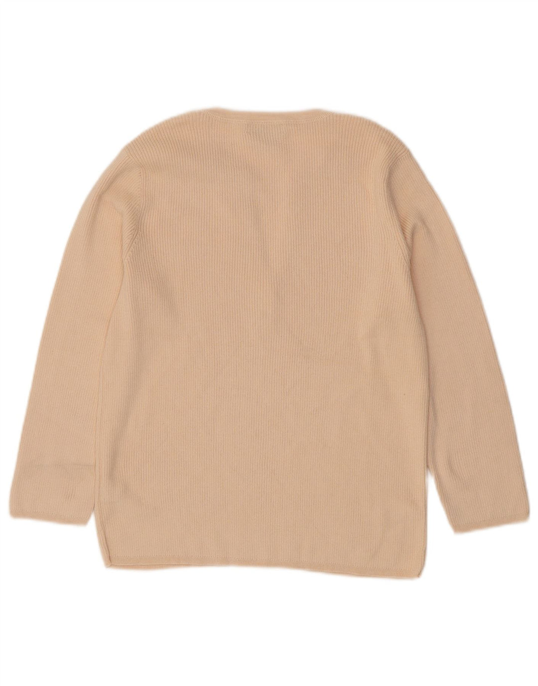 RALPH LAUREN Pull à manches 3/4 et col en V pour femme UK 14 Large Beige