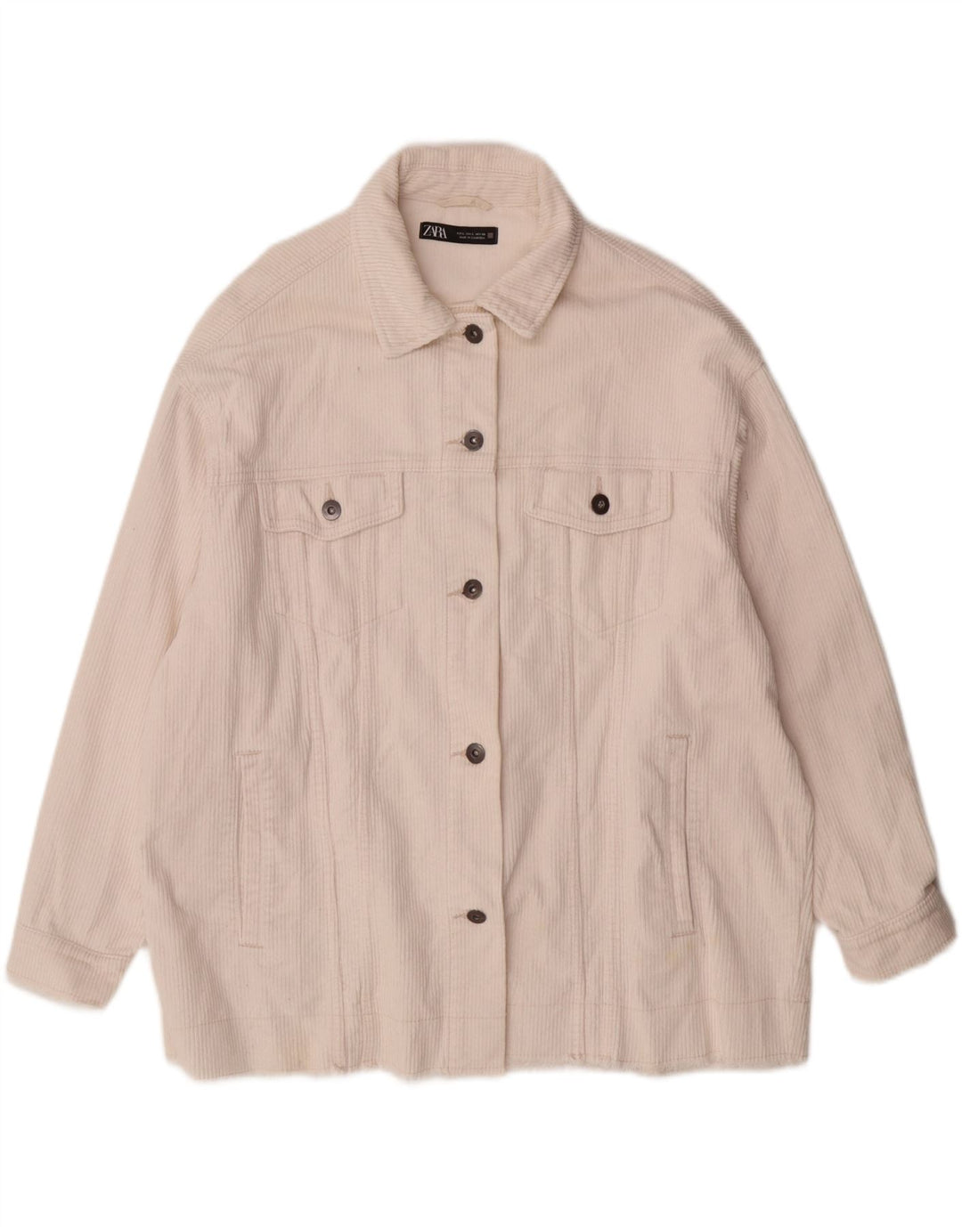 ZARA Veste surdimensionnée en velours côtelé pour femme UK 16 Grand coton blanc cassé