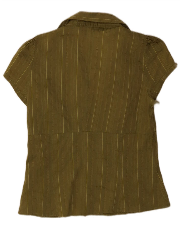 ZARA Chemise pull à manches courtes pour femme UK 14 Grand coton rayé kaki