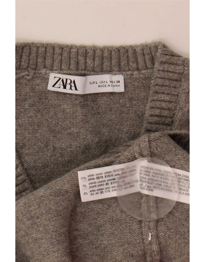 Zara Womens Crop Vest Débardeur UK 14 Large Gris Polyester