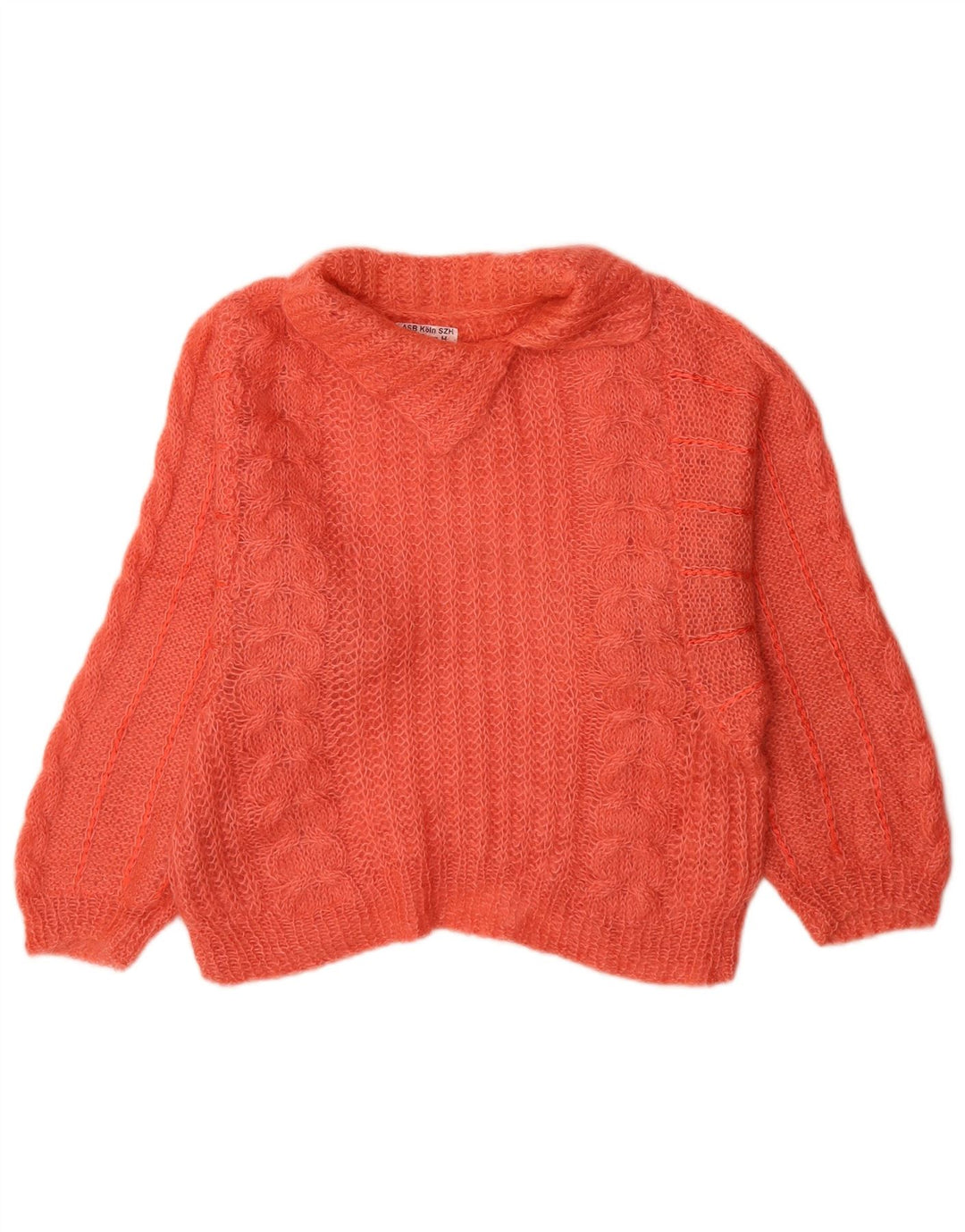 vintage Femmes Turtle Neck Jumper Pull UK 12 Orange Moyen