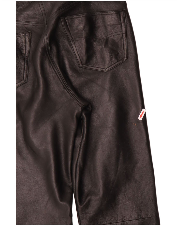 VINTAGE Pantalon court droit en cuir pour homme IT 48 Medium W34 L25 Noir