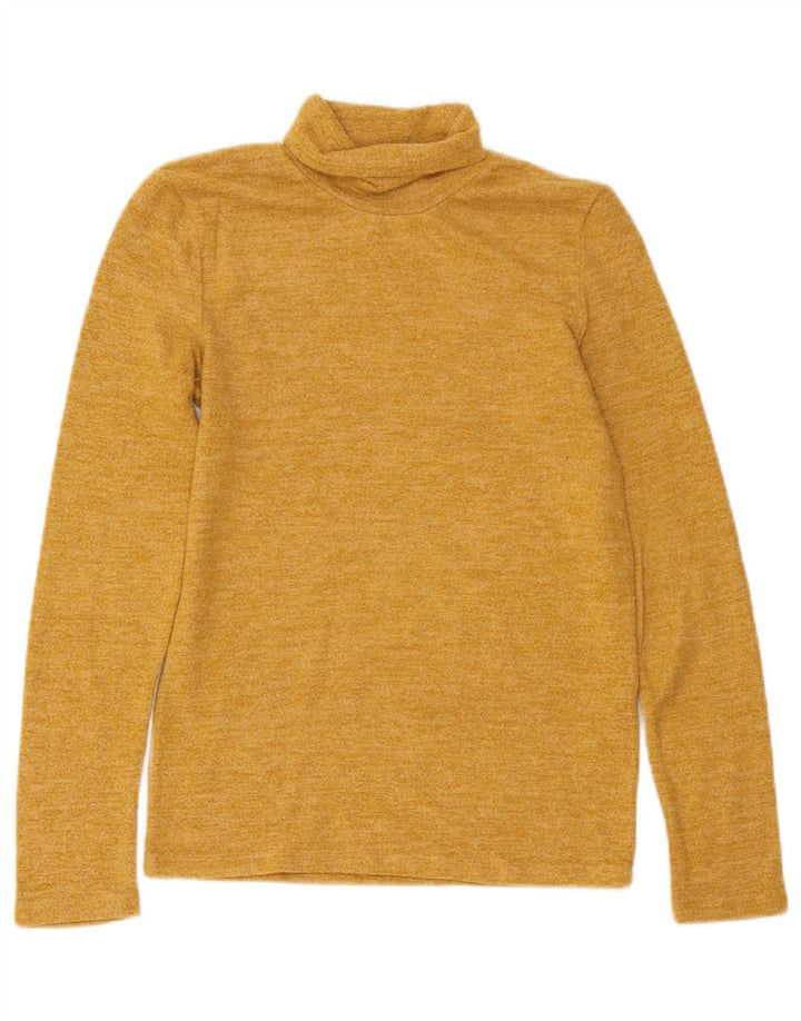 Zara Femme Haut Col Roulé Manches Longues UK 12 Viscose Moucheté Jaune Moyen