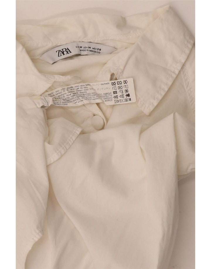 Zara Womens Crop Shirt Blouse UK 12 Moyen Blanc Coton