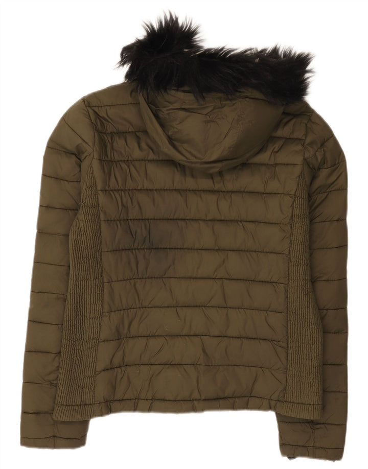 Superdry Veste matelassée à capuche pour femme UK 14 Medium Khaki Nylon