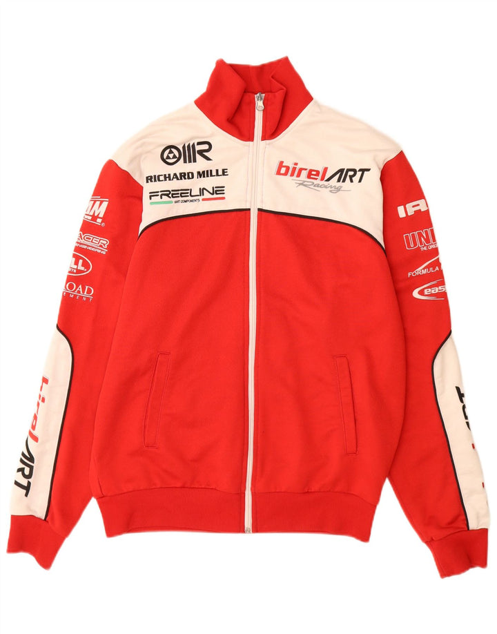 vintage Mens Graphic Survêtement Top Veste Rouge Moyen Colourblock