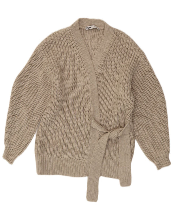 Zara Cardigan surdimensionné pour femme UK 10 Petit acrylique beige