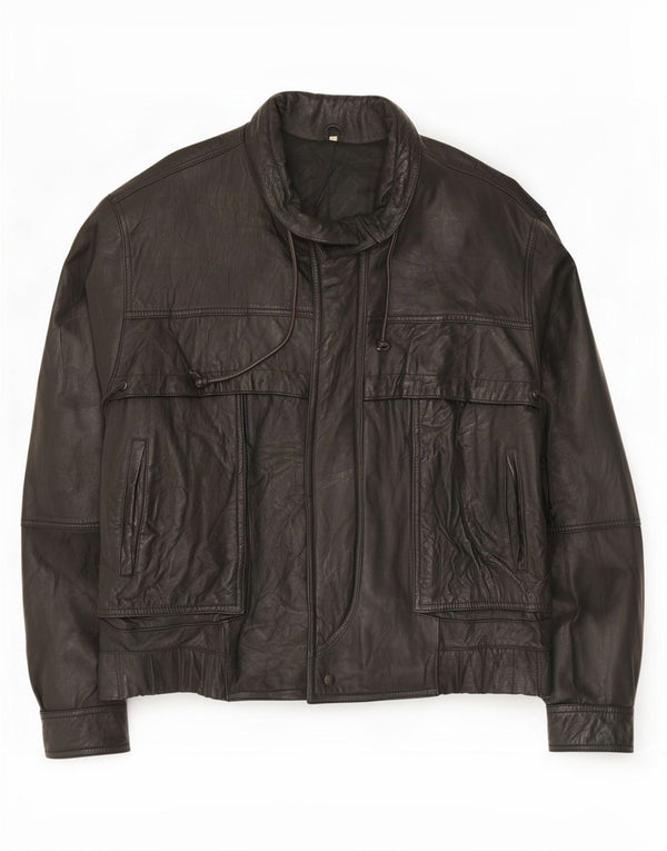 veste en cuir homme vintage IT 54 2XL Noir