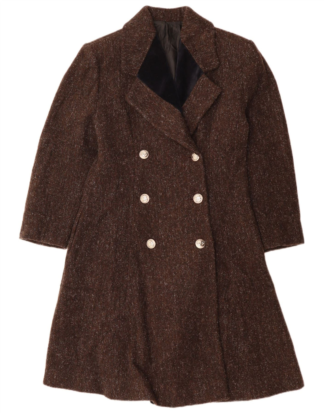 VINTAGE Manteau double boutonnage femme UK 12 Laine mouchetée marron moyen