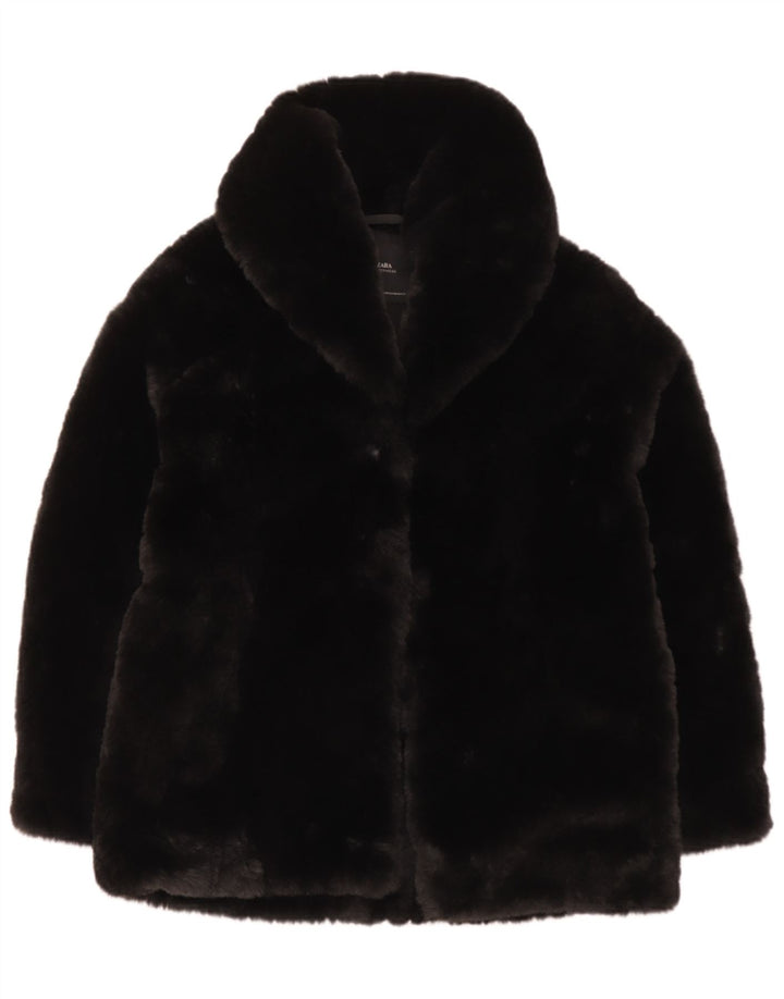 Zara Veste en fausse fourrure pour femme UK 6 XS Noir Polyester