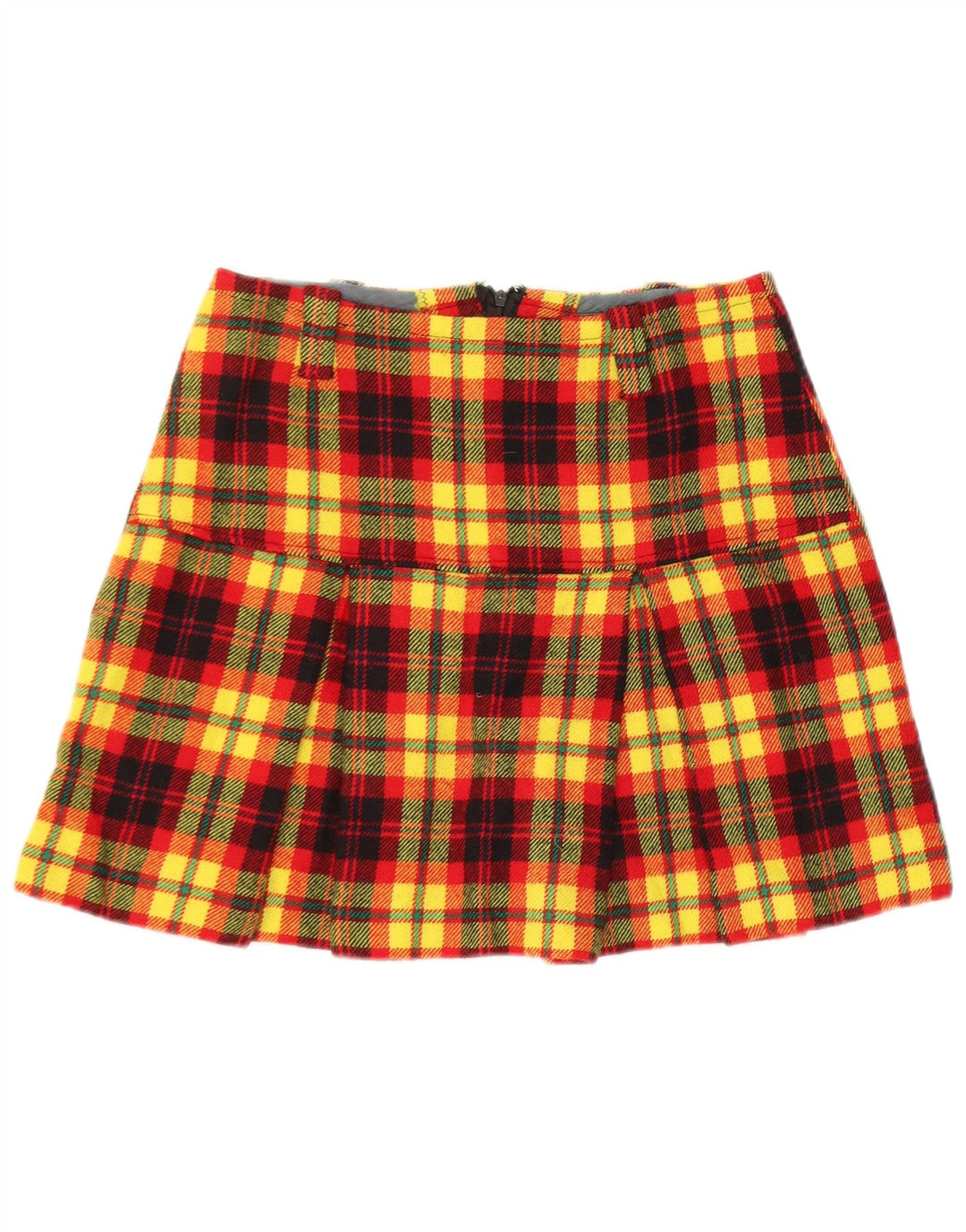 vintage Femme Mini Jupe W28 Plaid Jaune Moyen
