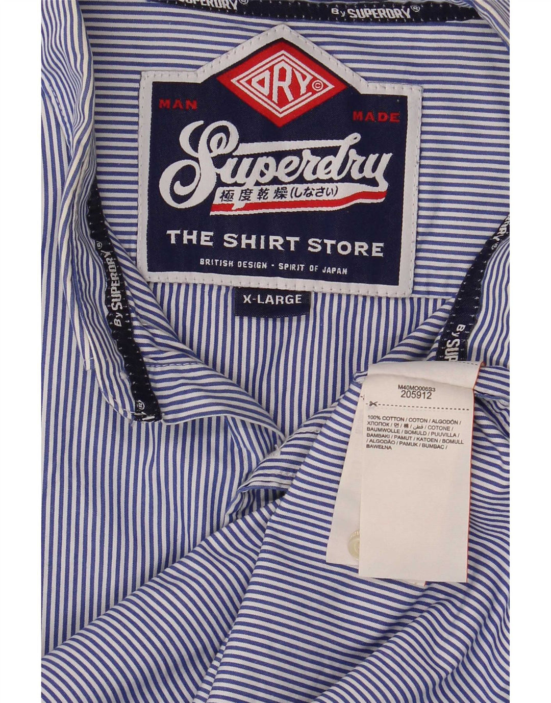 Superdry Chemise Homme XL Bleu Pinstripe Cotton