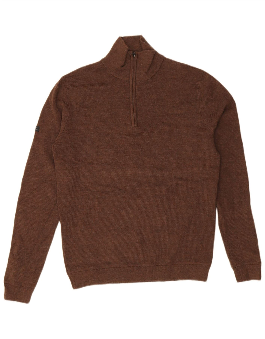 Superdry Pull à col zippé en laine mérinos marron moyen