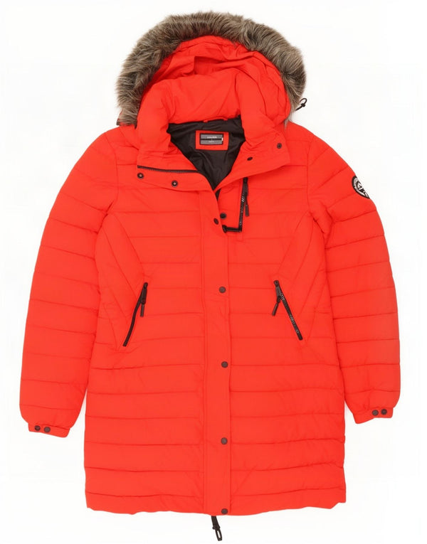 Superdry Manteau rembourré à capuche pour femme UK 12 Rouge moyen Polyester