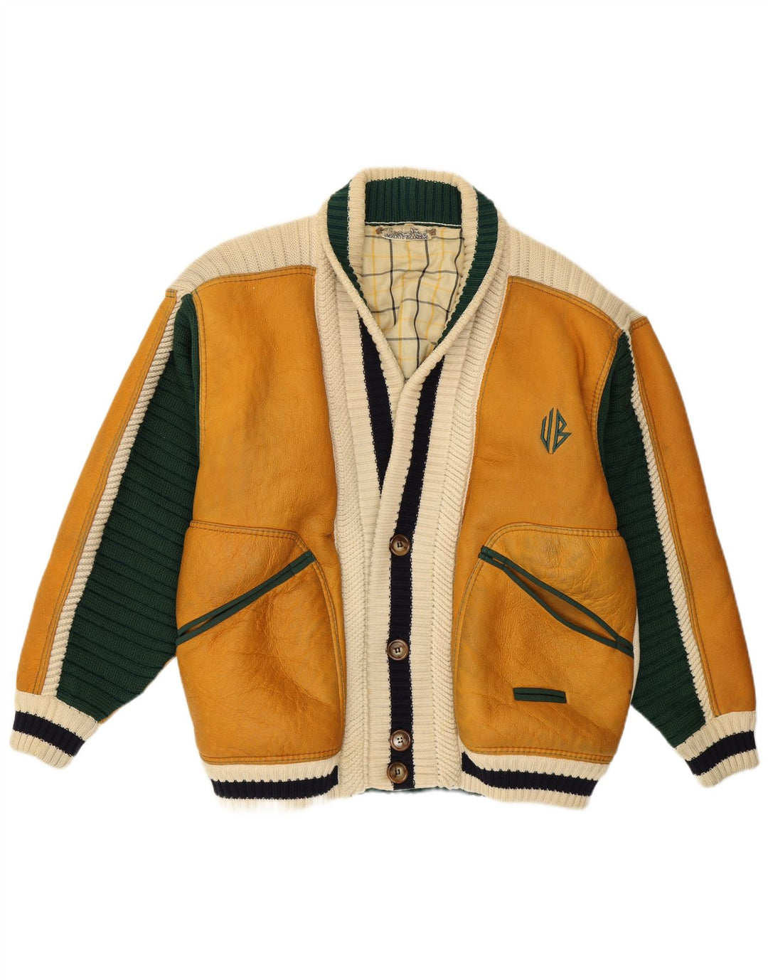 Umberto Bilancioni Veste Homme UK 40 Grand Cuir Colorblock Jaune