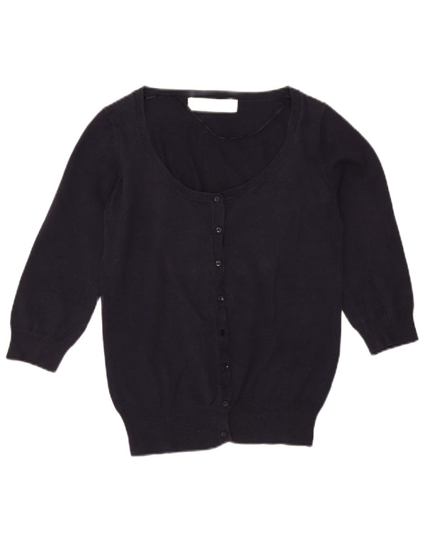 Zara Cardigan à manches 3/4 pour femme en coton bleu marine moyen UK 12