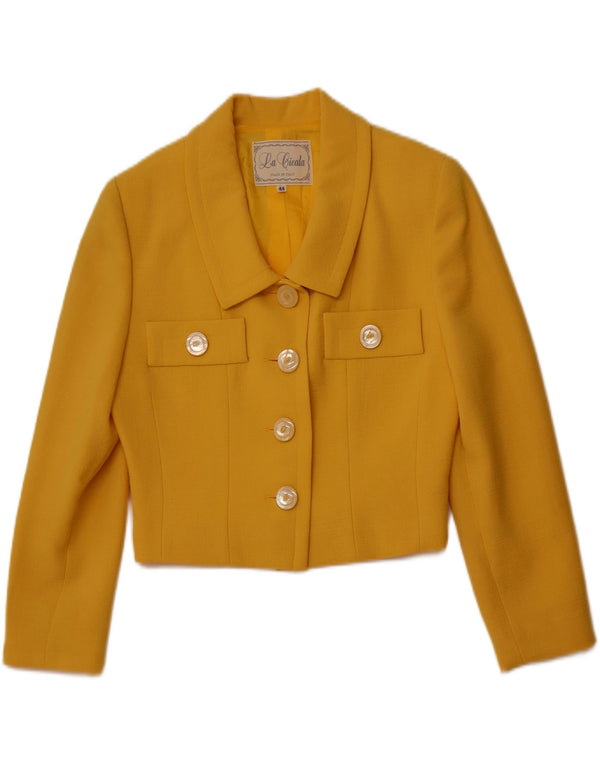 VINTAGE Ensemble jupe 2 pièces 4 boutons pour femme IT 44 Medium W26 laine jaune