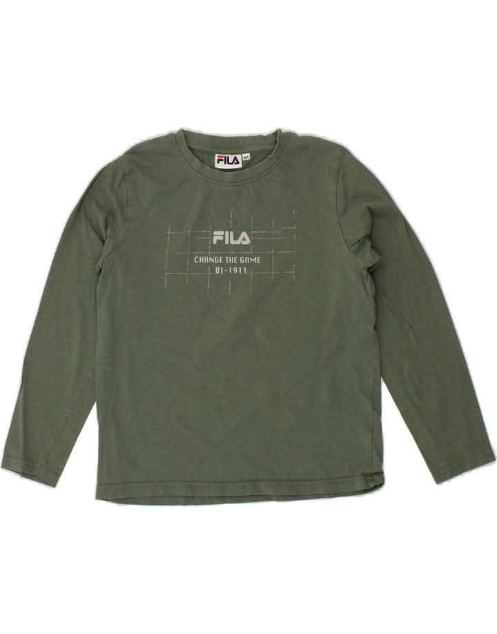 FILA Boys Graphic Top Long Sleeve 9-10 Years  Green Cotton Vintage Fila and Second-Hand Fila from Messina Hembry 